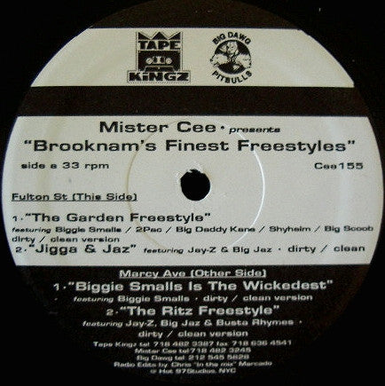 Mister Cee- Presents Brooknams Finest Freestyles, Second Hand 12 Inch Single
