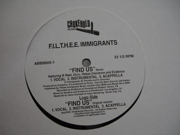 F.I.L.T.H.E.E Immigrants- Find Us, Second Hand 12 Inch Single